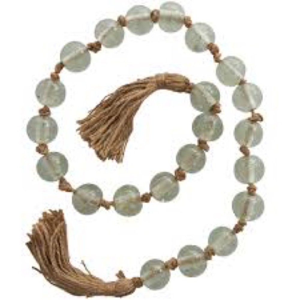 Glass Handmade Round Beaded Light Green Glass with Jute Garland with Tassel, NWT